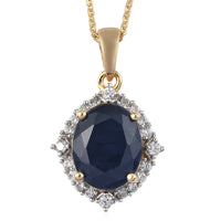 6.00 ctw Masoala Sapphire and Zircon Halo Pendant Necklace 20 Inches in Vermeil Yellow Gold Over Sterling Silver