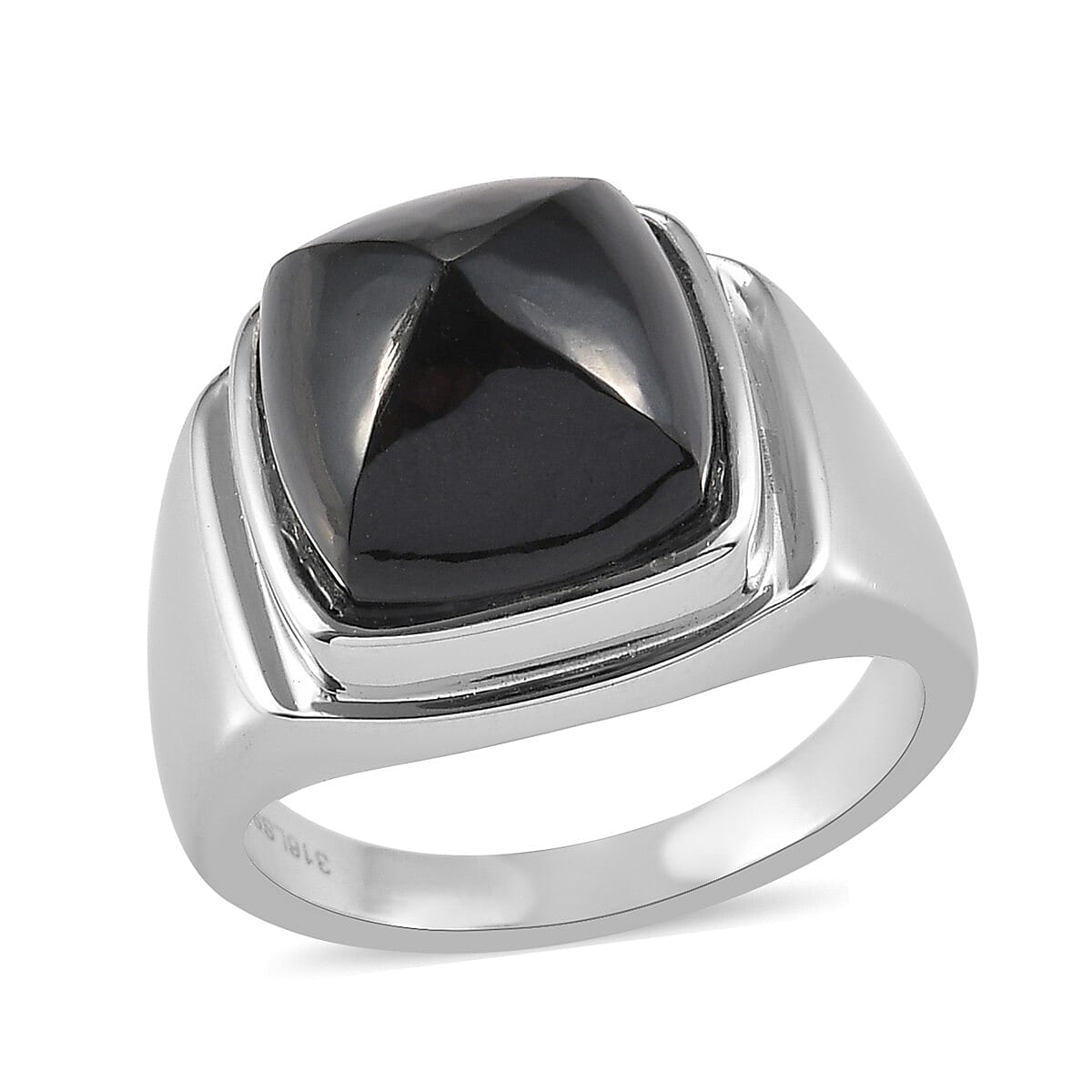 California Black Jade Men's Ring in Stainless Steel (Size 10.0) 14.20 ctw