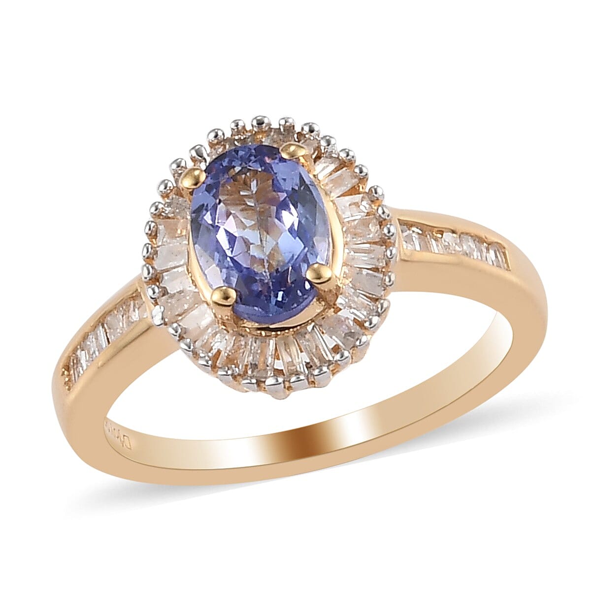Tanzanite and Diamond Halo Ring in Vermeil Yellow Gold Over Sterling Silver (Size 8.0) 1.10 ctw (1)