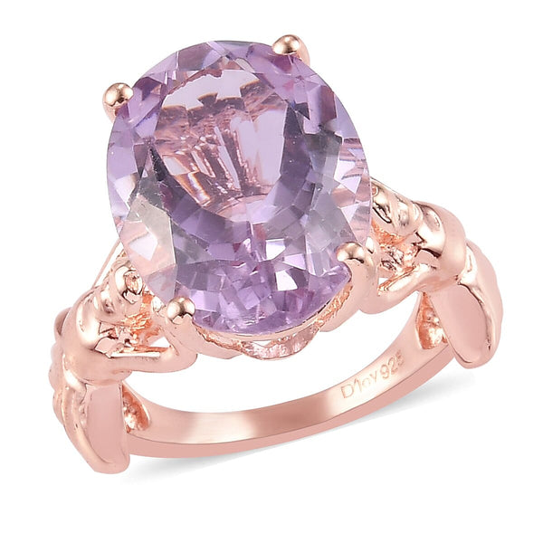 Rose De France Amethyst Solitaire Ring in Vermeil Rose Gold Over Sterling Silver (Size 7.0) 8.20 ctw - Product card gallery slide 1 (10176475234617)