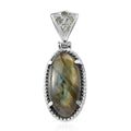 Malagasy Labradorite and Peridot Solitaire Pendant in Stainless Steel 10.25 ctw - Sticky add to cart bar