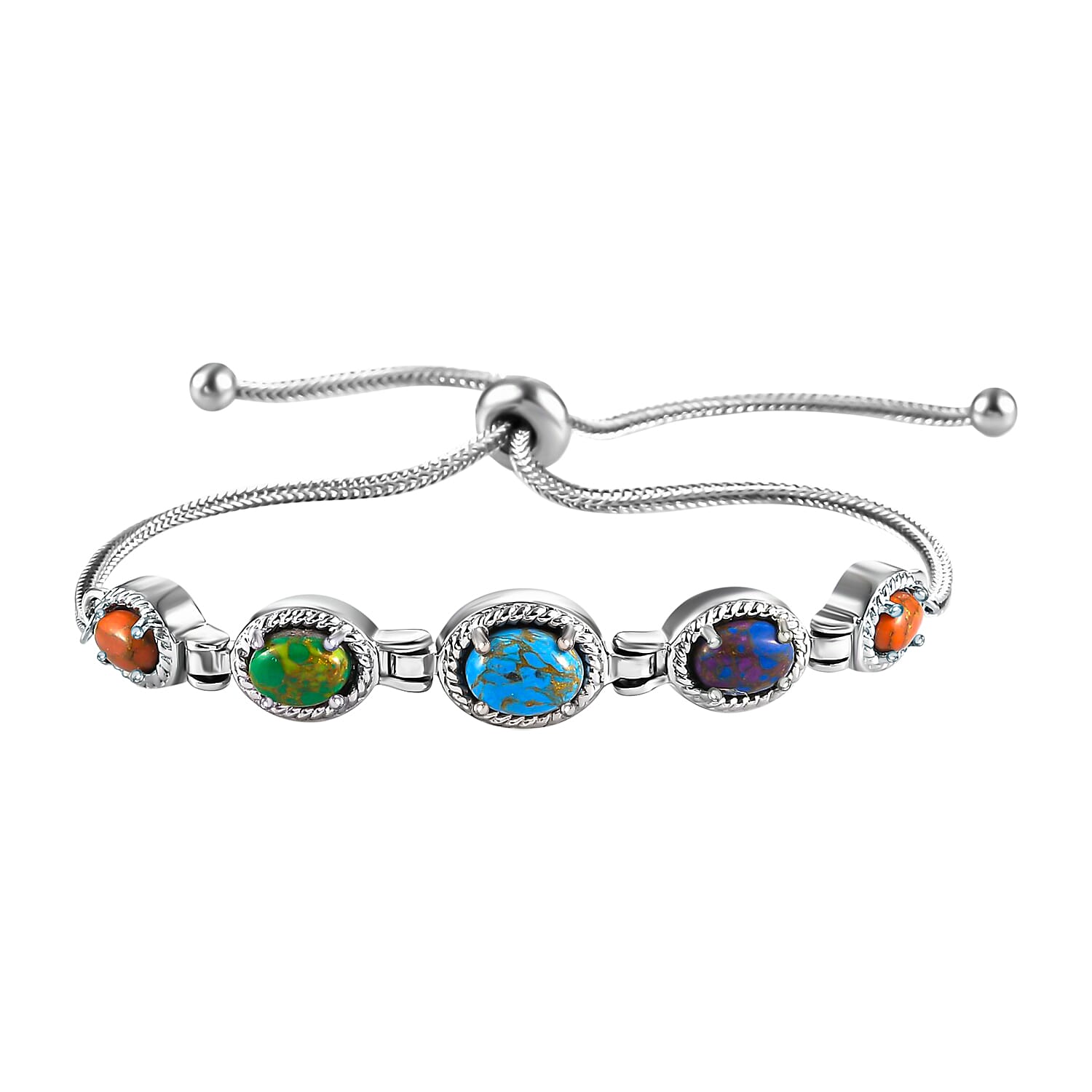 Mojave Multi Turquoise Bolo Bracelet in Stainless Steel 4.00 ctw