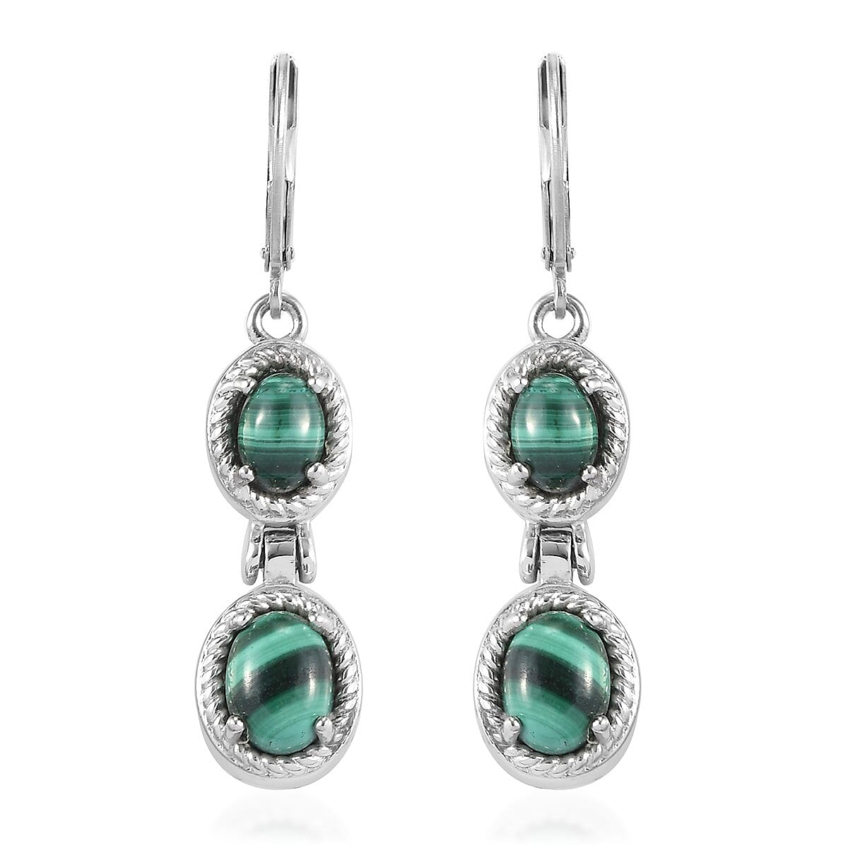 Mojave Blue and Green Turquoise Dangle Earrings in Stainless Steel 4.25 ctw