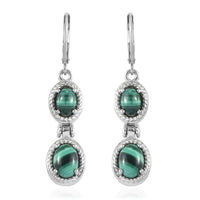 Mojave Blue and Green Turquoise Dangle Earrings in Stainless Steel 4.25 ctw