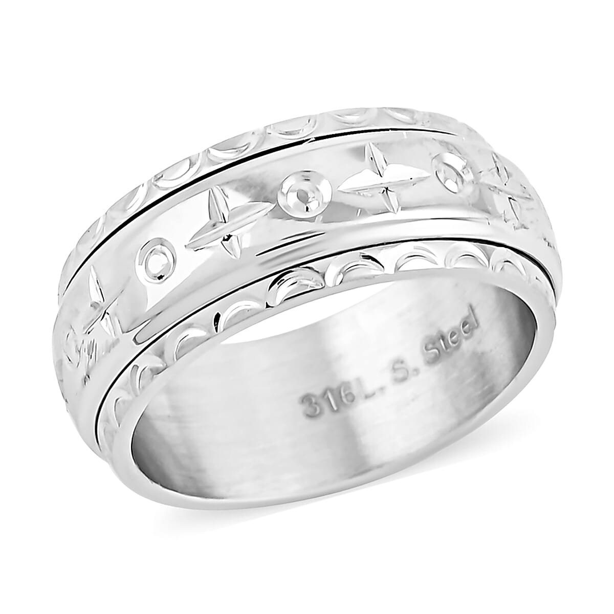 Forever Love Engraved Spinner Ring in Stainless Steel (Size 7.0) (1)