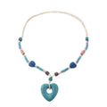 Multi Color Lava, Freshened White and Blue Howlite Beaded Necklace with Heart Charm 28 Inches in Silvertone 230.00 ctw - Sticky add to cart bar