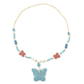 Multi Color Lava, White and Blue Howlite Beaded Necklace with Butterfly Charm 28 Inches in Silvertone 218.00 ctw - Sticky add to cart bar