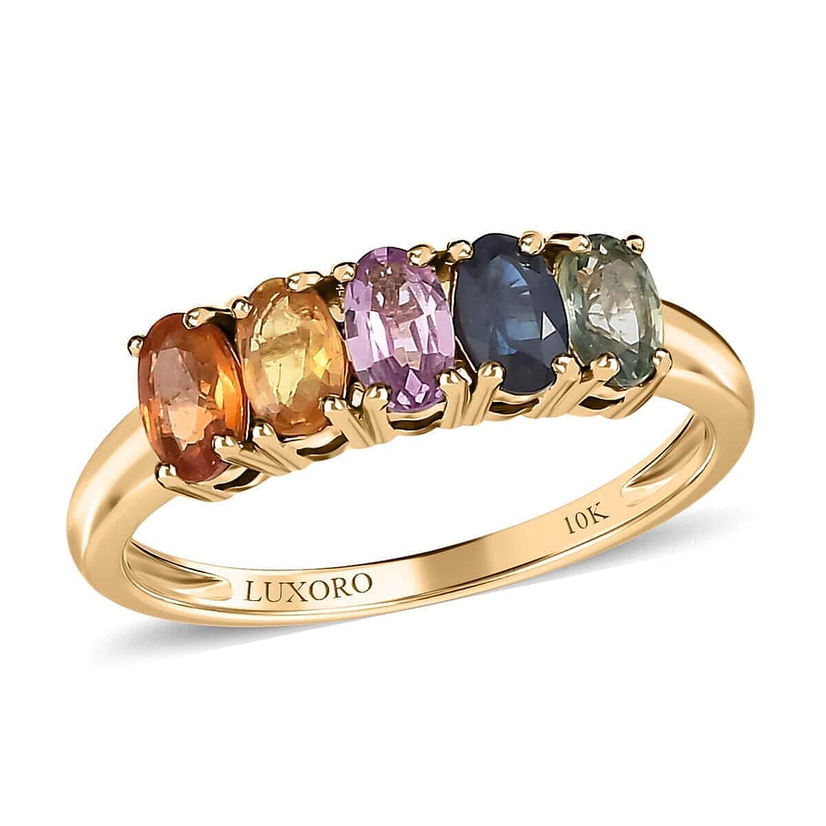 Luxoro 10K Yellow Gold Premium Multi Sapphire 5 Stone Rainbow Ring (Size 7.0) 1.60 ctw