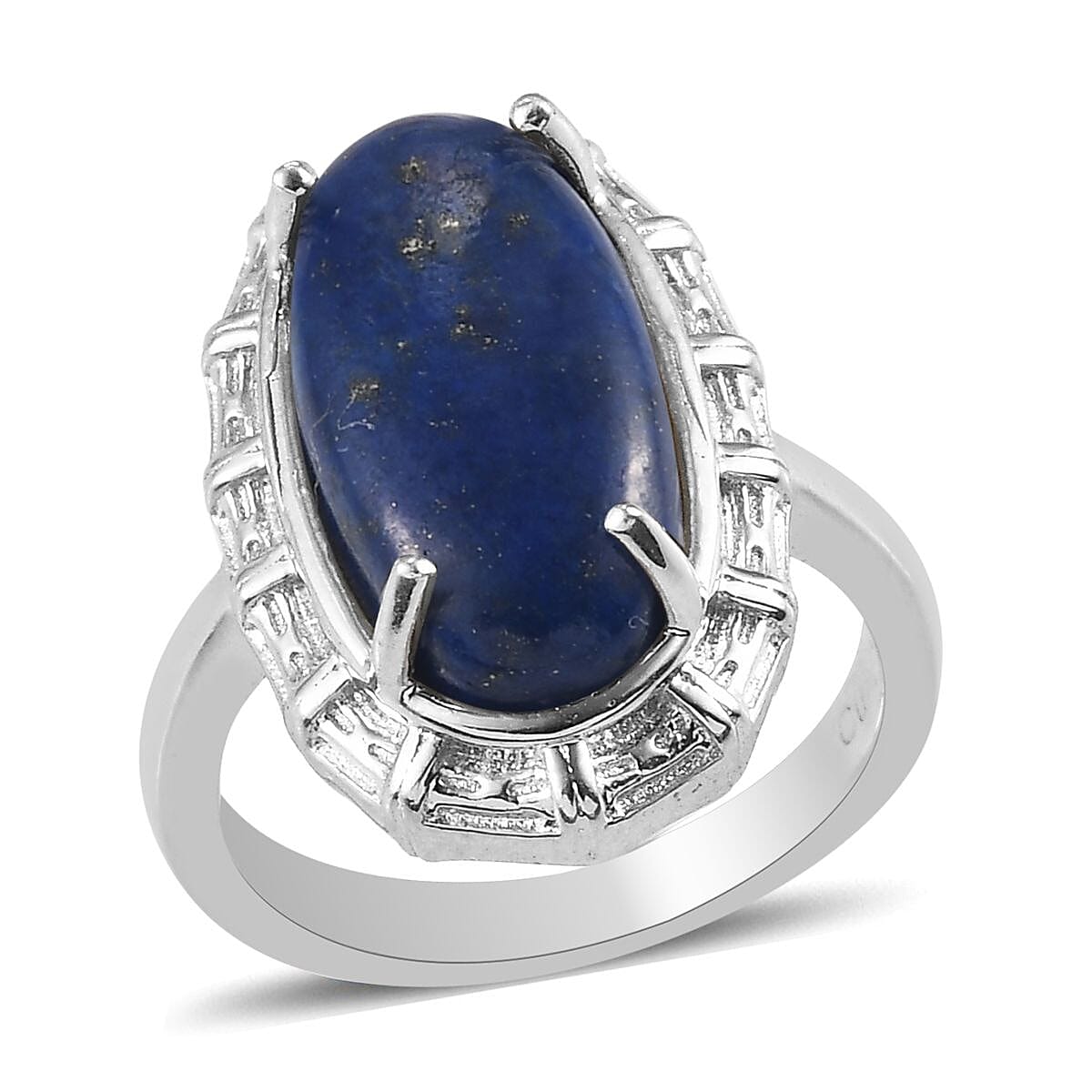 6.35 ctw Lapis Lazuli Solitaire Ring in Platinum Over Copper (Size 11.0)