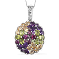 Multi Gemstone Cocktail Pendant Necklace 20 Inches in Platinum Over Sterling Silver 21.35 ctw - Sticky add to cart bar