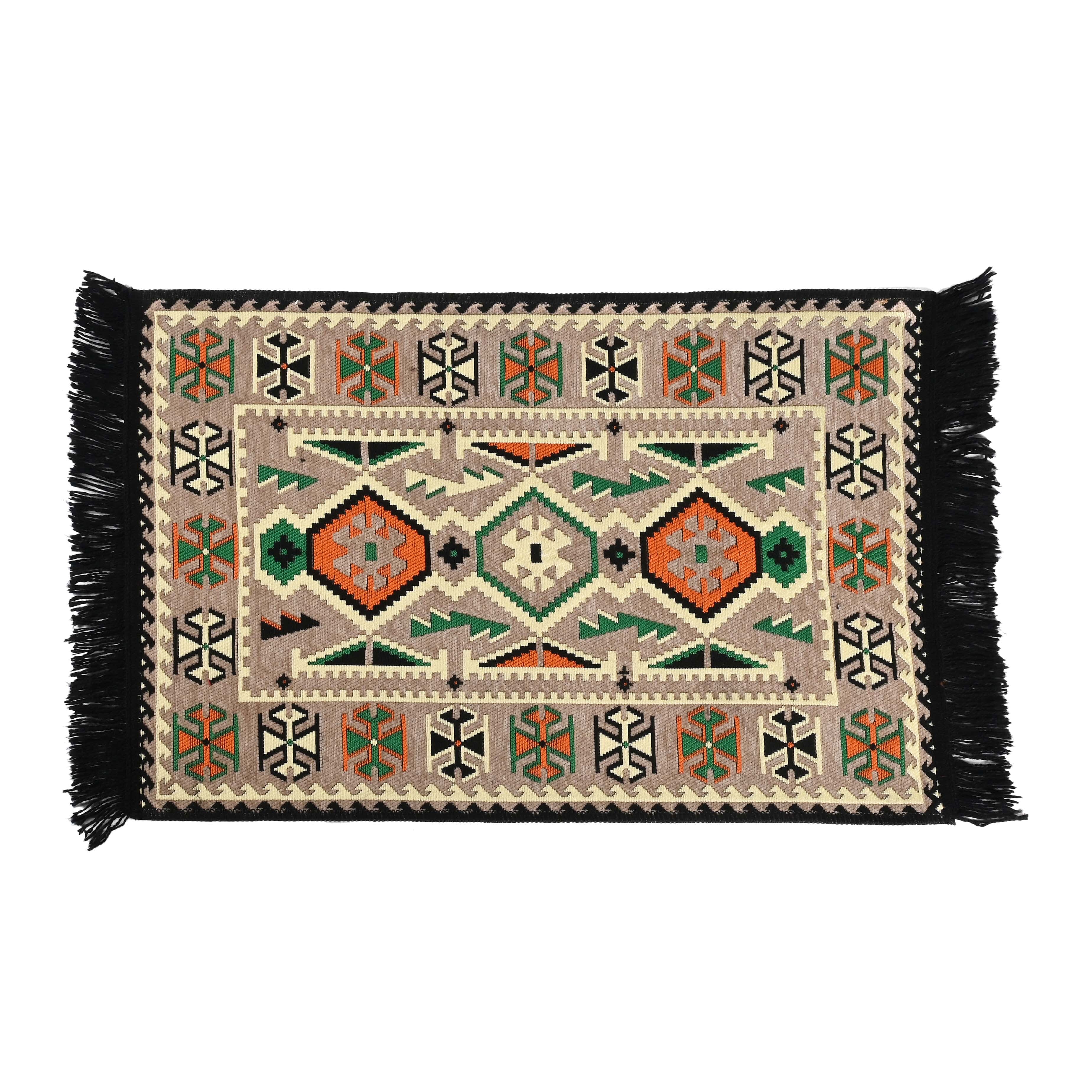 Beige Turkish Kilim Rug - 30% Polyester, 30% Polypropylene, 40% Cotton (23.6"x35.4")