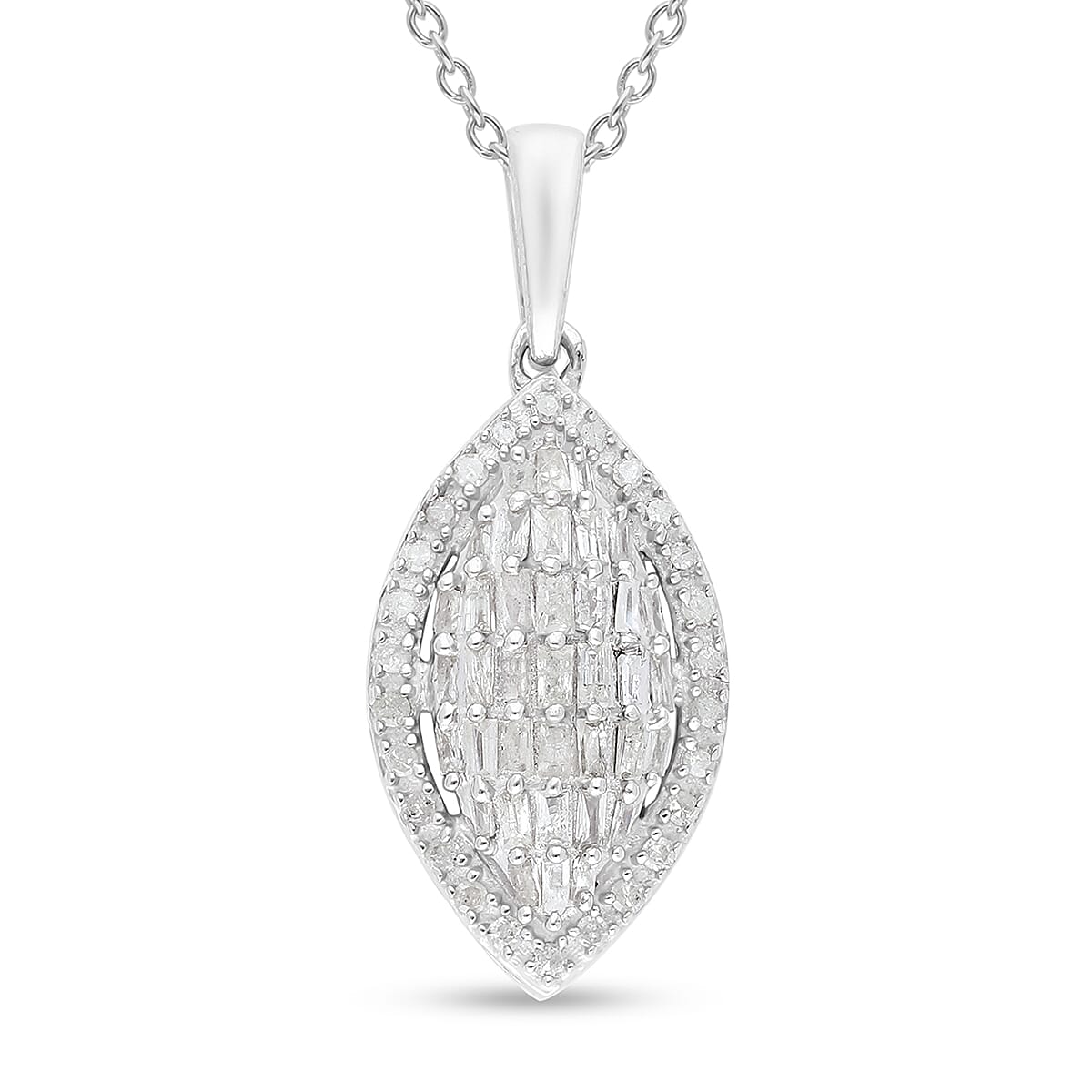 0.50 ctw Natural Diamond Cushion Shape Cluster Pendant Necklace 18 Inches in Platinum Over Sterling Silver (1)