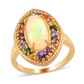 Ethiopian Welo Opal and Multi Gemstone Halo Ring in Vermeil Yellow Gold Over Sterling Silver (Size 10.0) 2.10 ctw - Sticky add to cart bar