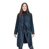 PASSAGE Black Faux Suede Long Waterfall Open Front Jacket - S