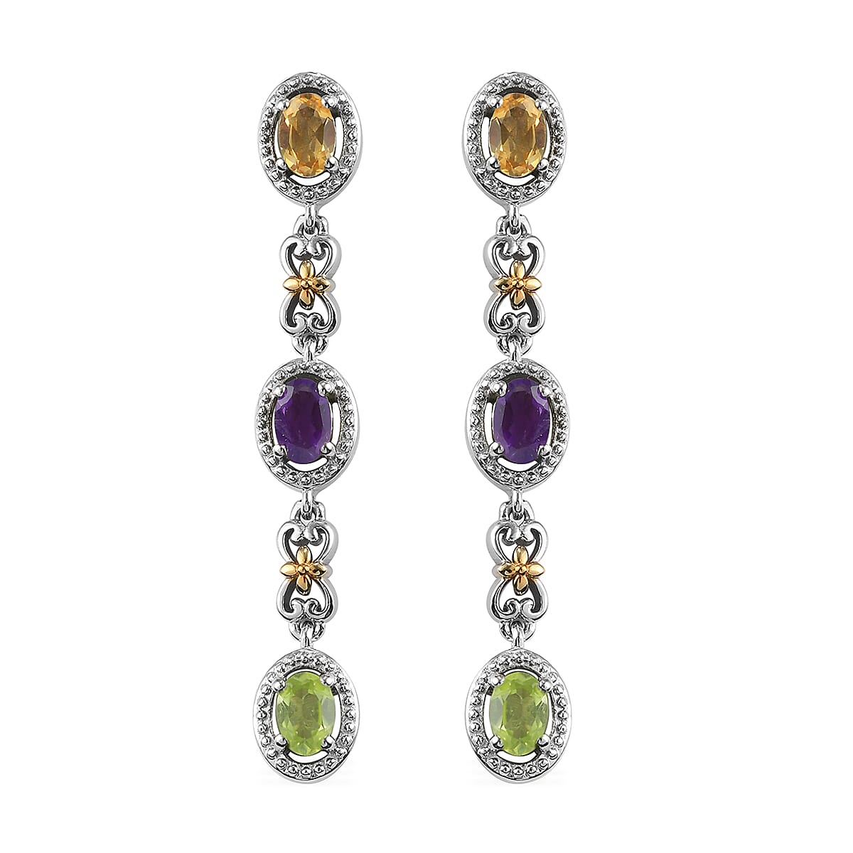 KARIS 2.80 ctw Multi Gemstone Dangling Earrings in ION Plated 18K YG and Platinum Bond