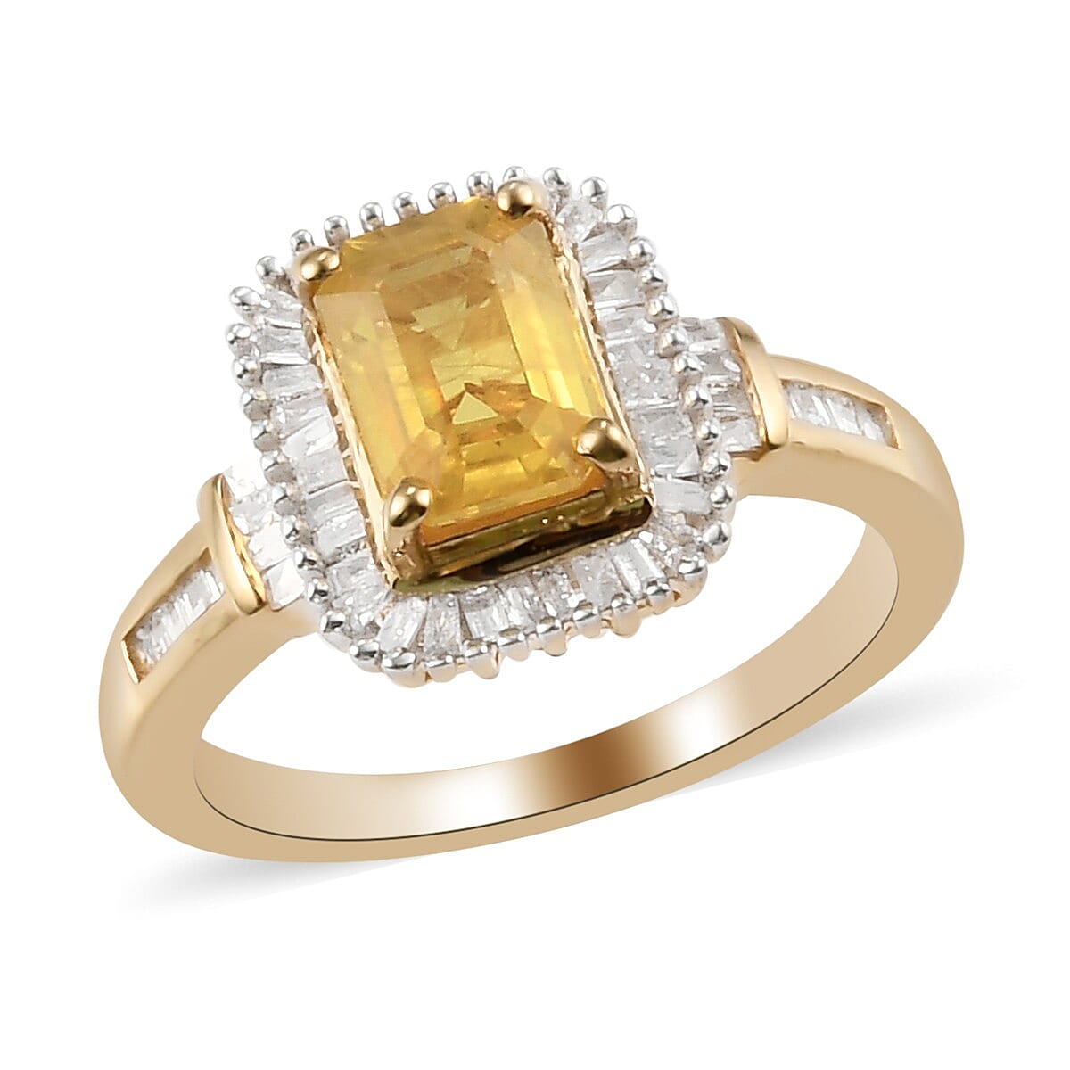 Premium Yellow Sapphire and Diamond Halo Ring in Vermeil Yellow Gold Over Sterling Silver (Size 7.0) 1.50 ctw (1)