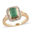 Premium Kagem Zambian Emerald and Diamond Halo Ring in Vermeil Yellow Gold Over Sterling Silver (Size 10.0) 1.30 ctw - Sticky add to cart bar