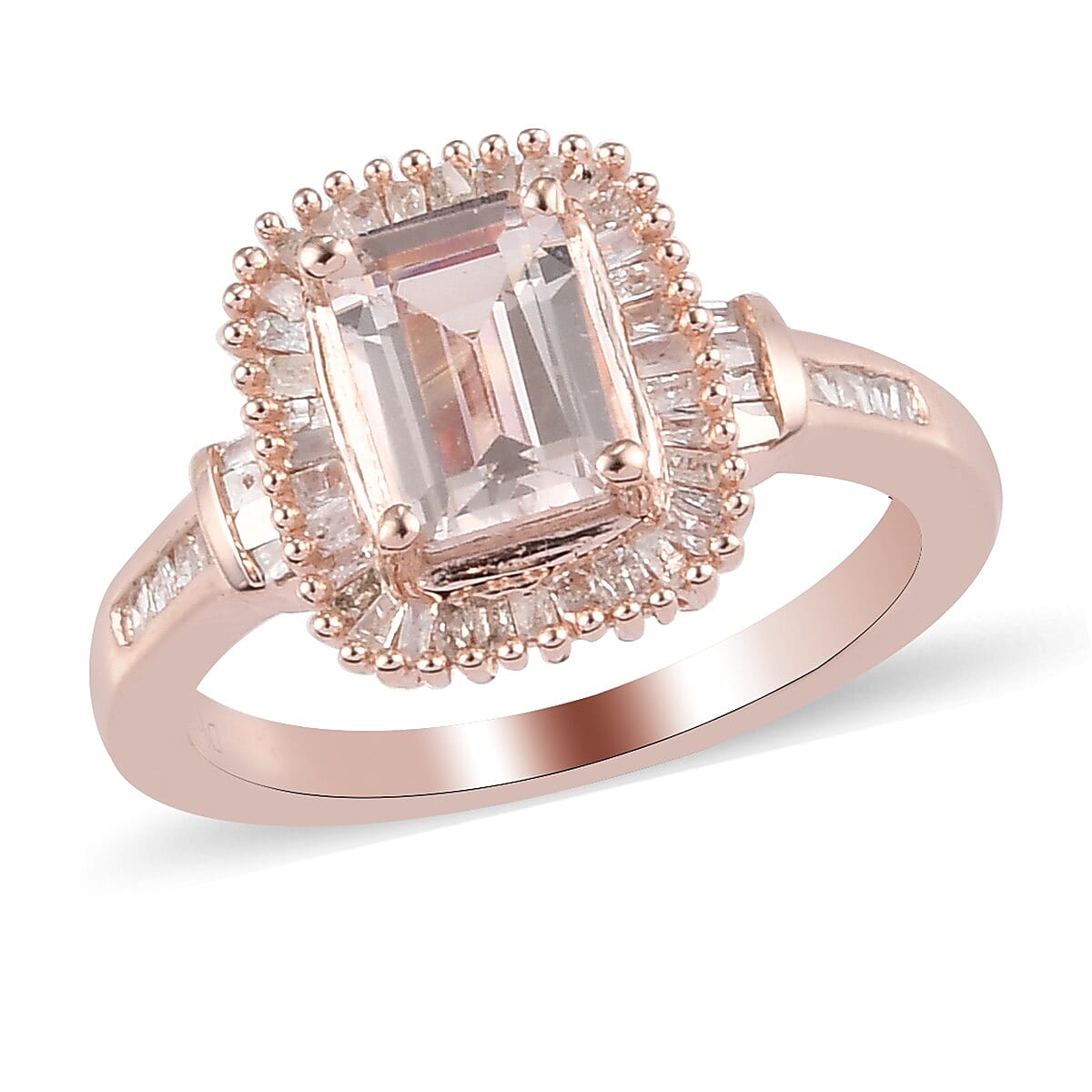 Premium Marropino Morganite and Diamond Halo Ring in Vermeil Rose Gold Over Sterling Silver (Size 9.0) 1.15 ctw