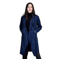 PASSAGE Black Faux Suede Long Waterfall Open Front Jacket - S