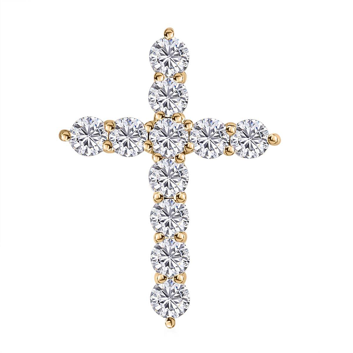 LUXORO 10K Yellow Gold Moissanite Cross Pendant 0.65