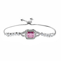 2.00 ctw Pink Moissanite and White Moissanite Bolo Bracelet in Rhodium Over Sterling Silver
