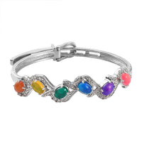 Multi Gemstone Bangle Bracelet in Platinum Over Sterling Silver (7.25 In) 5.90 ctw