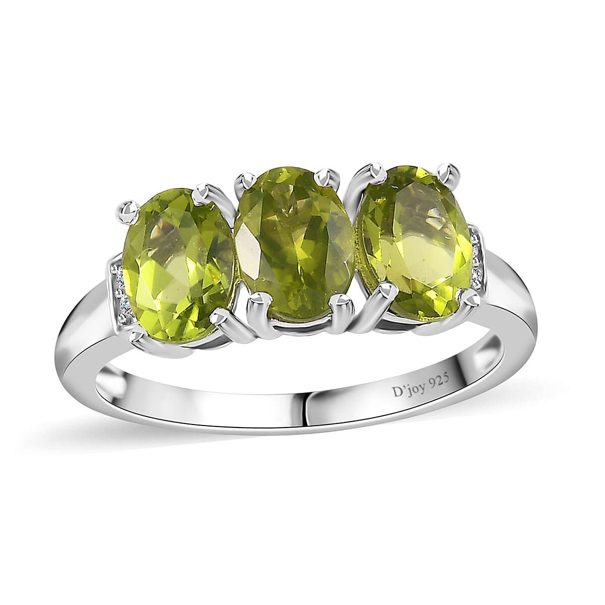 Arizona Peridot and Natural Champagne Diamond Accent 3 Stone Ring in Platinum Over Sterling Silver 2.50 ctw (Del. in 10-12 Days)