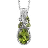 1.65 ctw AMERICAN Natural Arizona Peridot and White Zircon Pendant Necklace 20 Inches in Platinum Over Sterling Silver