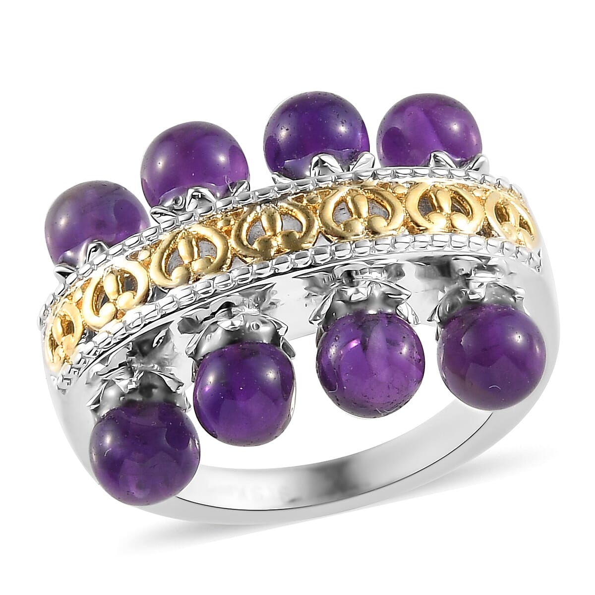 KARIS Amethyst Band Ring in Platinum Bond and ION Plated 18K Yellow Gold 7.50 ctw