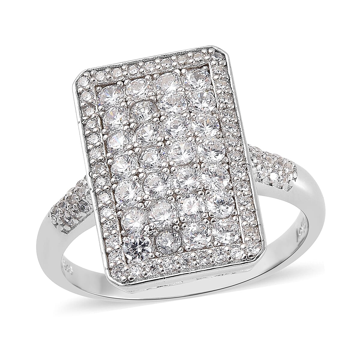 Moissanite VS EF Baguette Shape Cocktail Ring in Rhodium Over Sterling Silver (Size 8.0) 1.20 ctw