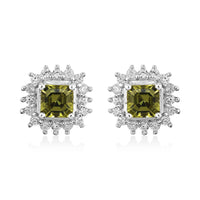 1.10 ctw AMERICAN Natural Arizona Peridot and Zircon Stud Earrings in Platinum Over Sterling Silver
