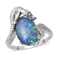 Australian Boulder Opal Triplet Snake Ring in Rhodium Over Sterling Silver (Size 9.0) 3.50 ctw - Sticky add to cart bar