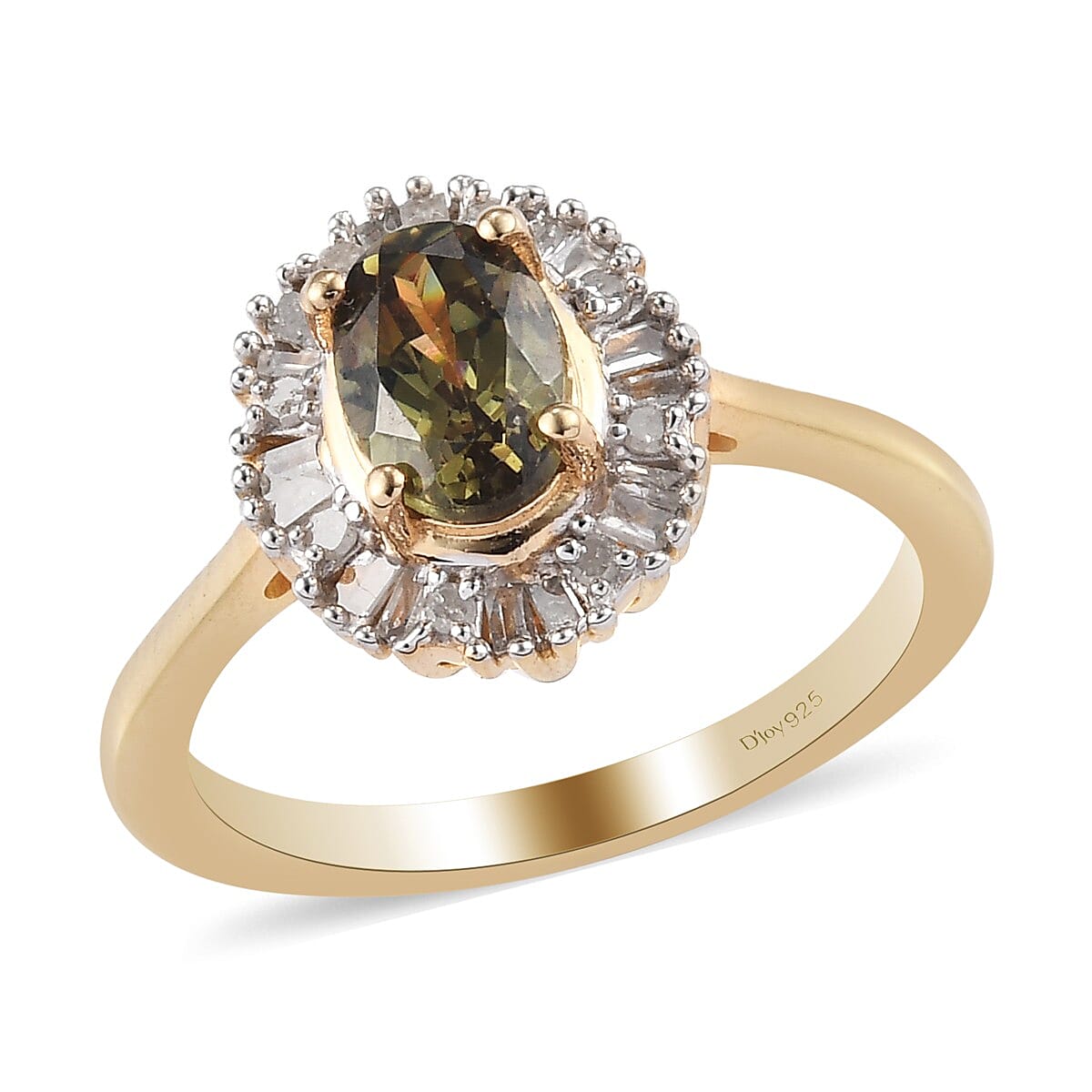 1.20 ctw Champagne Demantoid Garnet and Diamond Halo Ring in Vermeil Yellow Gold Over Sterling Silver (Size 7.0)