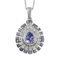 Tanzanite and Zircon Cluster Pendant Necklace 20 Inches in Platinum Over Sterling Silver 1.75 ctw