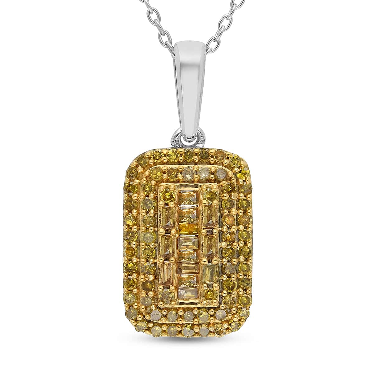 Blue Diamond (IR) Baguette Shape Cocktail Pendant Necklace (18 Inches) in Blue Rhodium & Platinum Over Sterling Silver 0.50 ctw
