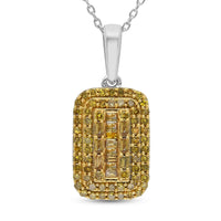 Blue Diamond (IR) Baguette Shape Cocktail Pendant Necklace (18 Inches) in Blue Rhodium & Platinum Over Sterling Silver 0.50 ctw