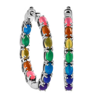 Multi Welo Opal 3.60 ctw Hoop Earrings in Platinum Over Sterling Silver