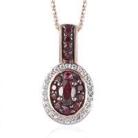 Anthill Garnet and White Zircon Double Halo Pendant Necklace 20 Inches in Vermeil Rose Gold Over Sterling Silver 0.75 ctw