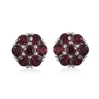 Anthill Garnet Flower Stud Earrings in Platinum Over Sterling Silver 2.00 ctw