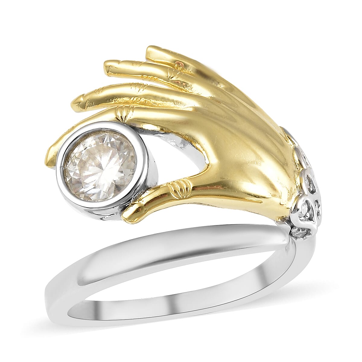 Moissanite (VS-EF) Bypass Ring with Hand Curved in Vermeil YG Over and Sterling Silver (Size 9.0) (7 g) 0.80 ctw