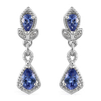 1.40 ctw AAA Tanzanite and Zircon Dangling Earrings in Platinum Over Sterling Silver
