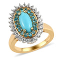 Natural Arizona Sleeping Beauty Turquoise and Multi Gemstone Double Halo Ring in Vermeil Yellow Gold Over Sterling Silver 1.75 ctw - Sticky add to cart bar