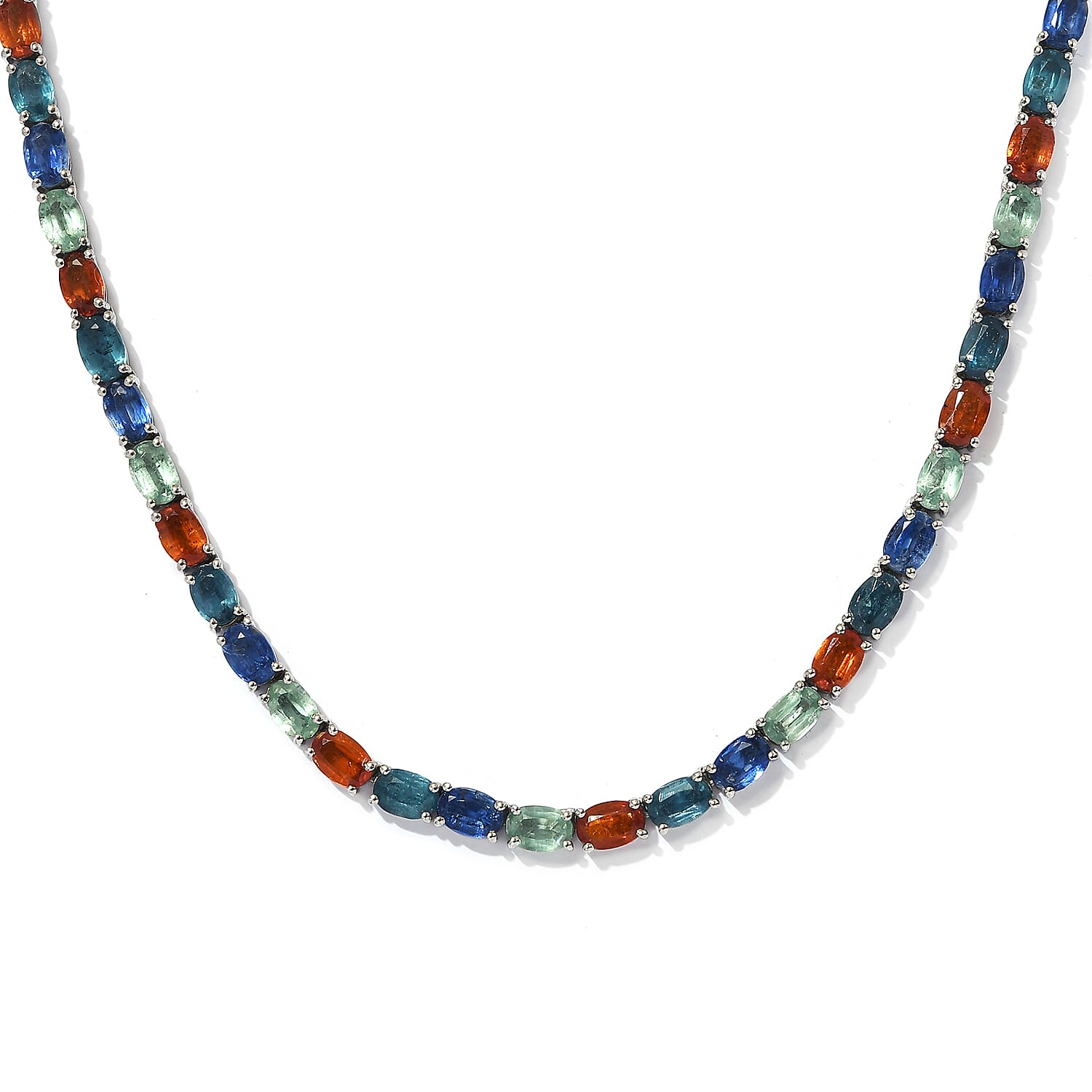 41.50 ctw Multi Gemstone Tennic Necklace 18 Inches in Platinum Over Sterling Silver 19.50 Grams