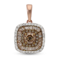 1.10 ctw Natural Champagne and White Diamond Cluster Pendant in Rhodium & Vermeil Rose Gold Over Sterling Silver