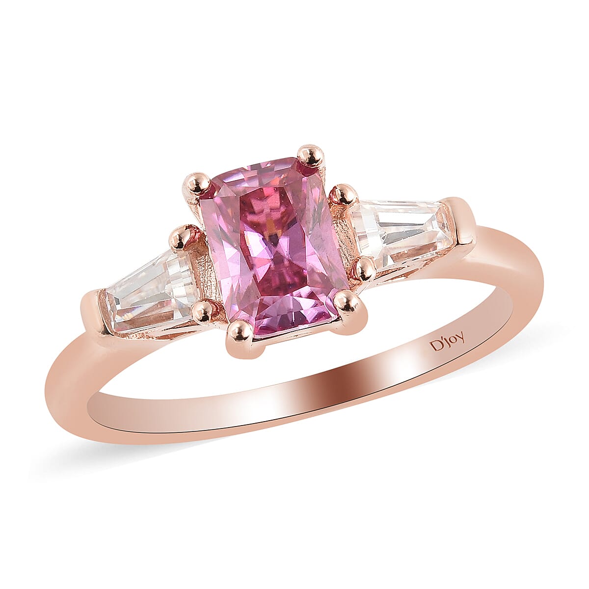 1.35 ctw Pink Moissanite and White Moissanite Ring in Vermeil Rose Gold Over Sterling Silver (Size 9.0)