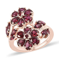 Anthil Garnet Bypass Ring in Vermeil Rose Gold Over Sterling Silver (Size 10.0) 3.15 ctw