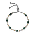 Karis African Malachite Station Bolo Bracelet in Yellow Rhodium, Platinum Bond and Stainless Steel 9.90 ctw - Sticky add to cart bar