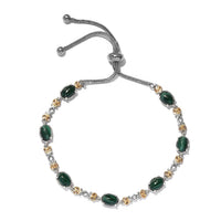 Karis African Malachite Station Bolo Bracelet in Yellow Rhodium, Platinum Bond and Stainless Steel 9.90 ctw