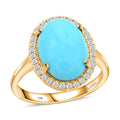 One Of A Kind Certified & Appraised 18K Yellow Gold AAA Sleeping Beauty Turquoise, Diamond (SI) (0.26 cts) Halo Ring (Size 9.0) (4.85 g) 4.30 ctw - Sticky add to cart bar