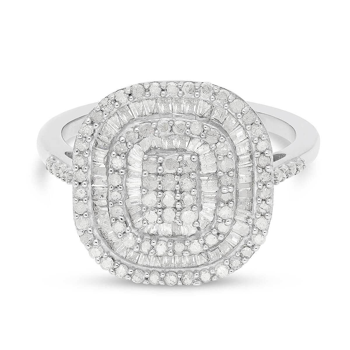 Diamond Cushion Shape Ring in Platinum Over Sterling Silver (Size 10.0) 1.00 ctw